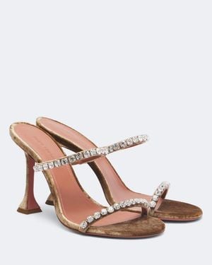 AMINA MUADDI Gigi Embellished Velvet Mules - Pink