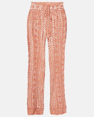 Anna Kosturova Crochet Cotton Wide-Leg Pants - Pink