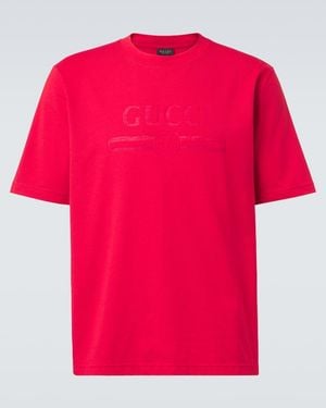 Gucci Logo Cotton-Blend Jersey T-Shirt - Pink