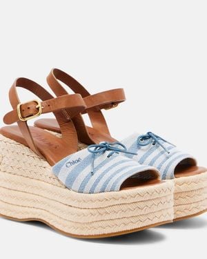 Chloé Striped Canvas Espadrille Wedge Sandals - Blue