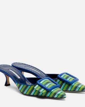 Manolo Blahnik Maysalebi Striped Mules - Blue