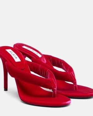 Alaïa Velvet Thong Sandals - Red
