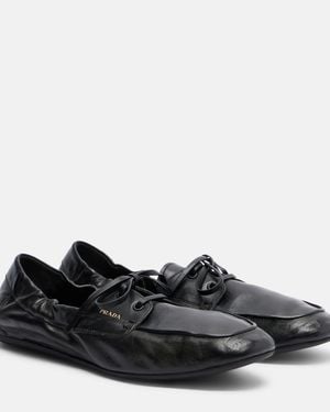 Prada Shuffle Leather Boat Shoes - Black