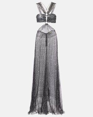 Isabel Marant Dalie Sheer Sequined Cutout Gown - Gray