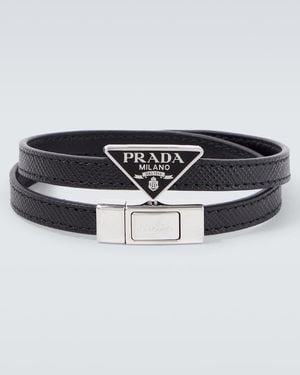 Prada Logo Saffiano Leather Bracelet - Black
