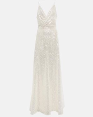 Costarellos Kristina Sequined Tulle Gown - White