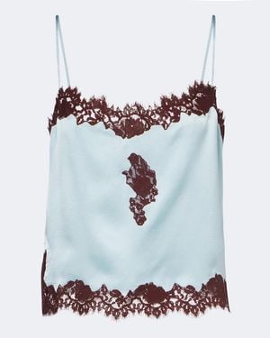 Doen Avelaine Lace-Trimmed Silk Satin Camisole - Blue