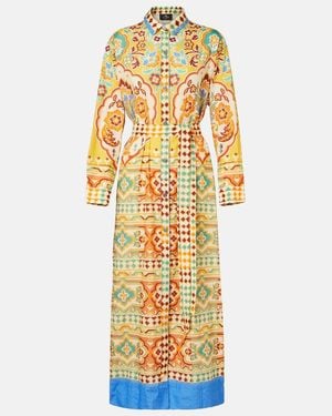 Etro Printed Cotton And Silk Midi Dress - Metallic
