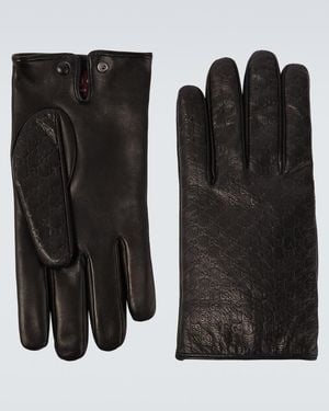 Gucci Gg Leather Gloves - Black