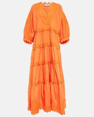 Juliet Dunn Embroidered Cotton Poplin Maxi Dress - Orange