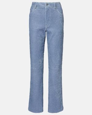 Loewe Fringed Leather Wide-Leg Pants - Blue