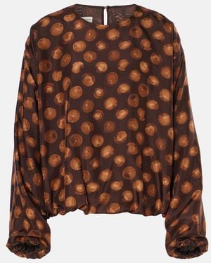 Dries Van Noten Printed Satin Blouse - Brown