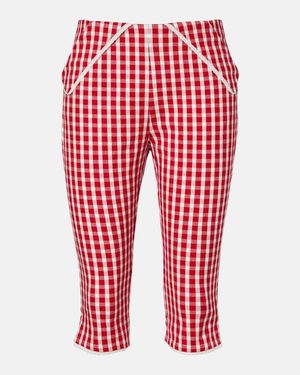 Posse Ebony Gingham Lace-Trimmed Cotton-Blend Capri Pants - Red