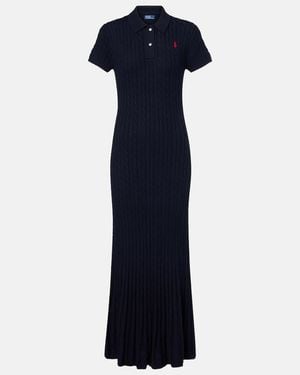 Polo Ralph Lauren Ribbed-Knit Cotton-Blend Polo Dress - Blue