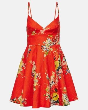 Zimmermann Floral Print Linen Flared Mini Dress