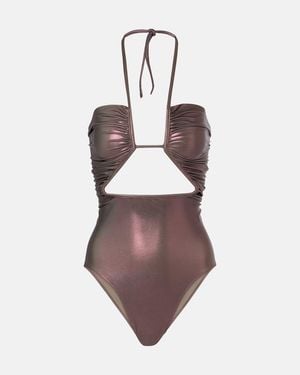 Rick Owens Metallic Halterneck Swimsuit - Brown