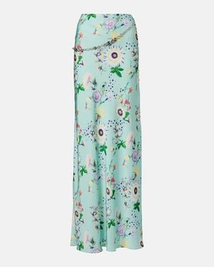 Rabanne Falda Larga De Saten Floral Con Cadena - Verde