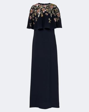 Oscar de la Renta Embellished Silk-Blend Georgette Gown - Blue