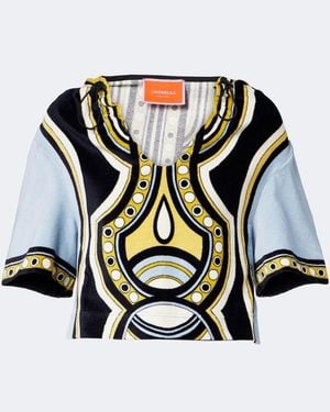 La DoubleJ Portal Printed Hooded Cotton Terry Top - Black