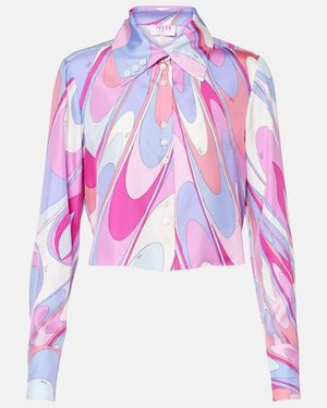 PUCCI Printed Cropped Silk Twill Shirt - Pink