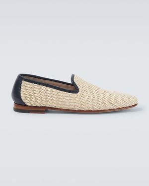 Manolo Blahnik Mario Leather-Trimmed Raffia-Effect Loafers - White