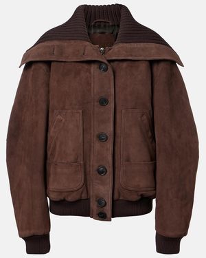 The Attico Oversize-Bomberjacke Aus Veloursleder - Braun