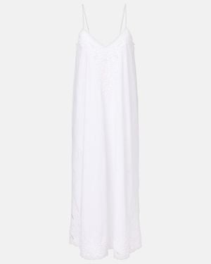 Juliet Dunn Embroidered Cotton Poplin Midi Dress - White