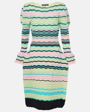 SUSAN FANG Striped Puff-Sleeve Midi Dress - Green