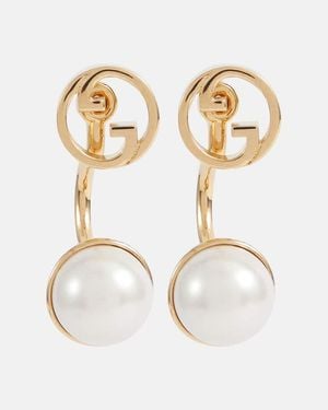 Gucci Pendientes Blondie Interlocking G Con Perlas Sinteticas - Blanco