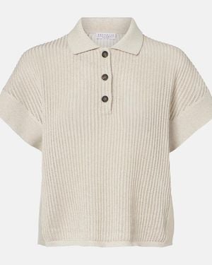 Brunello Cucinelli Cotton-Blend Lame Polo Shirt - Natural