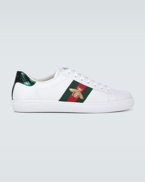 Gucci Ace Sneakers Mit Besatz Aus Wasserschlangenleder Und Stickerei - Weiß