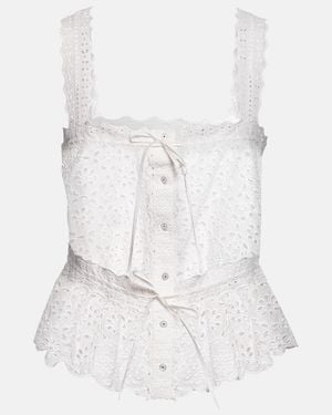 Veronica Beard Evert Broderie Anglaise Cotton Top - White