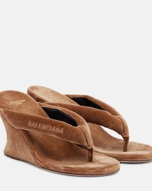 Balenciaga Gaeta Velvet Wedge Thong Sandals - Brown