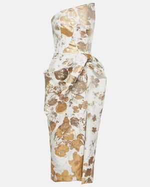 McQueen Asymmetric Brocade Gown - Metallic