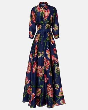 Carolina Herrera Floral Gazar Gown - Blue