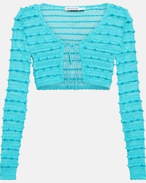 Self-Portrait Embellished Striped Knit Cardigan - Blue