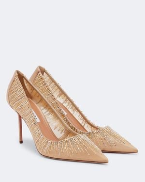 Aquazzura Soft Sky Embellished Tulle And Satin Pumps - Natural
