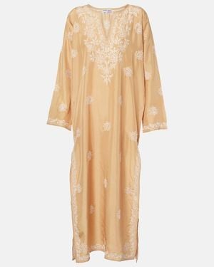 Juliet Dunn Embroidered Silk Kaftan - Natural