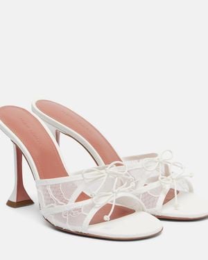AMINA MUADDI Eleonora Bow-Detail Lace Mules - White