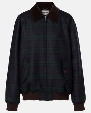 Miu Miu Plaid Virgin Wool Twill Blouson Jacket - Black