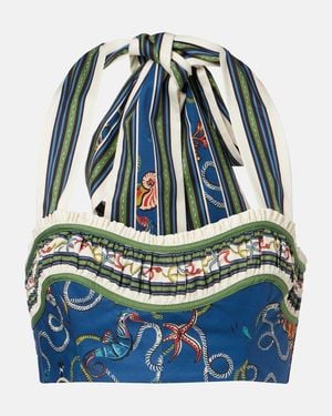 ALÉMAIS Cove Printed Halterneck Cotton Crop Top - Blue