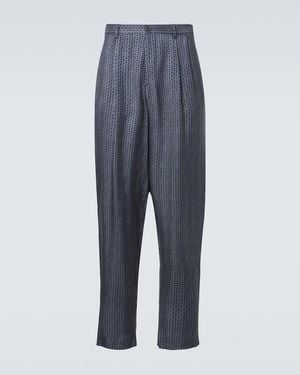 Giorgio Armani Pleated Printed Tapered Trousers - Blue