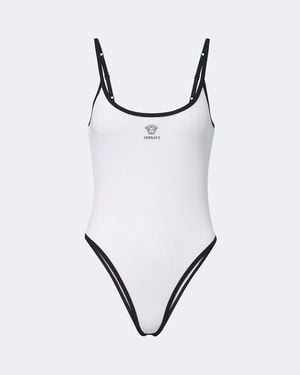 Versace La Medusa Ribbed-Knit Cotton-Blend Bodysuit - White