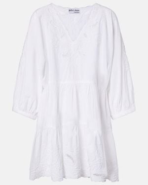 Juliet Dunn Embroidered Cotton Poplin Minidress - White