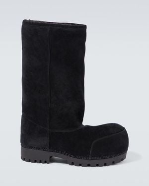 Balenciaga Alaska Fur High Suede Boots - Black