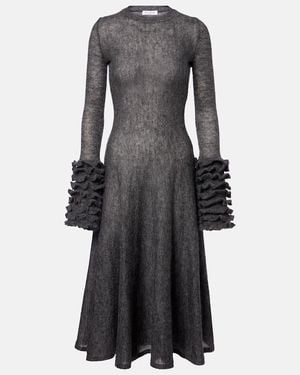 Alaïa Noir Frill-Cuff Knitted Wool-Blend Midaxi Dress - Black