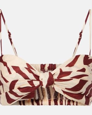 Johanna Ortiz Pleated Printed Linen Bra Top - Pink