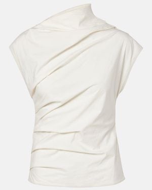 Ganni Ruched Cotton-Blend Top - White