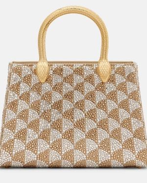 BVLGARI Serpentine Duo Small Embellished Suede Top-Handle Bag - Metallic