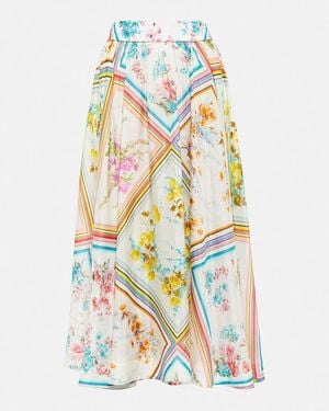 Zimmermann Halcyon Floral Silk Midi Skirt - White